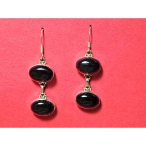 ต่างหูห้อยอัญมณีสีดำแบบห้อยทำด้วยมือของ925เงินสเตอร์ลิงประดับอัญมณีสีดำสำหรับเด็กผู้หญิง - Product Image 1