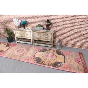 Turkish 3x11.6 ft <b>Runner</b> Rug, Vintage Rug, Herki <b>Red</b> Animal Print Rug - Product Image 4