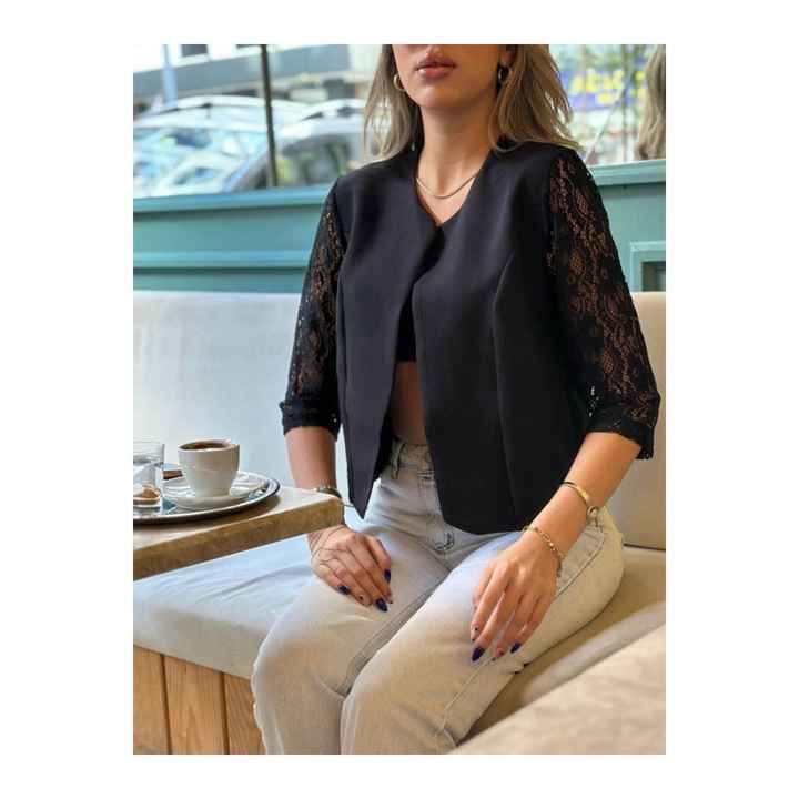 Women's Half Lace Sleeve Open Front Short Double Jacket