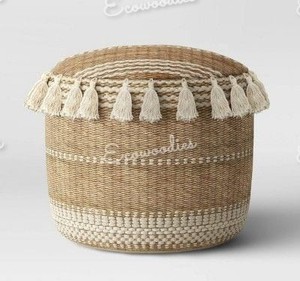 Offre Spéciale écologique tissé à la main rond en jute naturel Boho maison pouf tabouret pouf Console incrustée d'os - Product Image 4