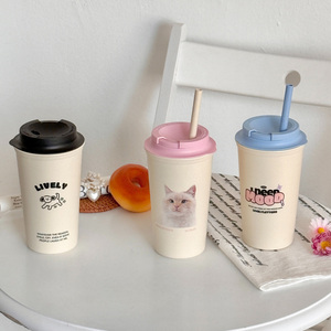 [Livelyletters] Hàn Quốc Đôi Tường Tái Sử Dụng Cup Với Nắp Và Rơm 500Ml Hải Quan Logo In Ấn Cốc - Product Image 3