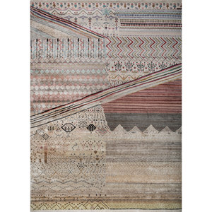 พรมไหมทอมือลายเรขาคณิตสีงาช้าง แมนชาฮา รูปทรงสี่เหลี่ยมผืนผ้า สำหรับห้องนั่งเล่น พรมวิสโคสแบบจิ๊กซอว์สำหรับทางเดิน รุ่น Luv-625 สำหรับวัยรุ่น - Product Image 1