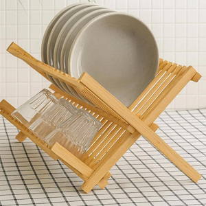 Égouttoir à vaisselle pliable en bambou moderne à 2 niveaux de qualité supérieure avec organisateur de comptoir de cuisine - Product Image 2