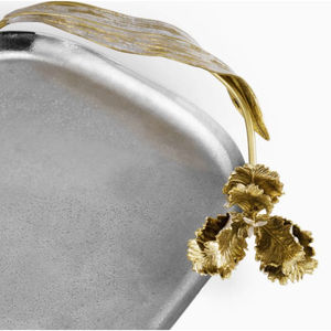 Elegante bandeja de servicio de acero inoxidable con detalles de mariposa dorada, bandeja para servir aperitivos, exhibición de postres para uso en restaurante de Hotel - Product Image 3