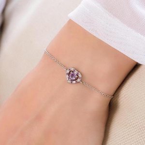 Twin Heart Lavender Amethyst <b>Charm</b> <b>Bracelet</b> Purple Gemstone Chain For Women 925 Sterling <b>Silver</b> February Birthstone Sentiment - Product Image 1