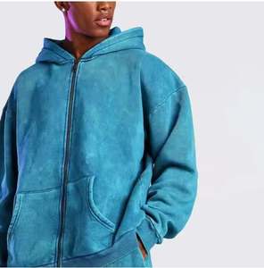 100% coton lavé à l'acide Vintage fermeture éclair vers le haut hommes ensembles personnalisés de haute qualité Design de mode lavage à l'acide survêtements survêtement - Product Image 4