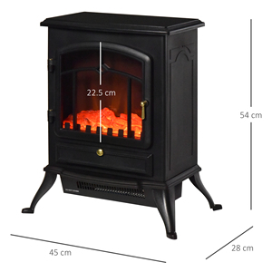 HOMCOM Chimenea eléctrica de pie con efecto de llama Potencia 1000W /2000W en ABS y vidrio 45 × 28 × 54cm Negro - Product Image 3