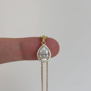 Collier de fête chrétien en moissanite en forme de larme, plaqué or 14 carats, pendentif avec halo de charmes en forme de poire - Product Image 4