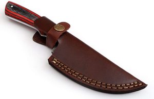 Couteau à lame fixe en acier damas fait à la main de taille personnalisée manche en bois de couleur gaine en cuir en acier à haute teneur en carbone couteau d'épineuse OEM - Product Image 5