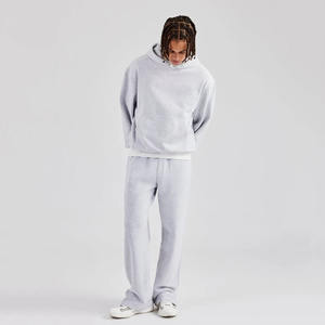 Chándal gris ceniza de gran tamaño para hombre con etiqueta privada y bordado personalizado, sudadera con capucha y pantalones de chándal para hombre, conjunto de chándal - Product Image 1