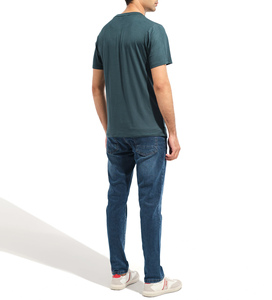 Hommes à manches courtes col rond 80% coton 20% polyester couleur vert complet pull gym wear hommes T Shirt - Product Image 4