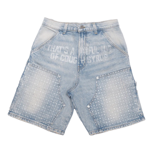 Pantalones Cortos Vaqueros de Mezclilla para Hombre, Estilo Urbano, Cintura Elástica, Corte Holgado, 100% Algodón, con Pedrería Sólida Personalizada - Product Image 5