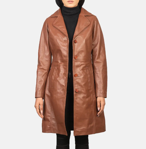 Trench-coat en cuir long élégant pour femmes avec cravate à la taille et design vintage pour la mode hivernale - Product Image 1