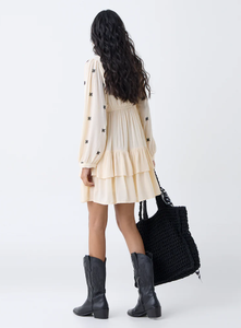 Vestido escalonado algodón bordado azteca crema cachemir Bombay - Product Image 4