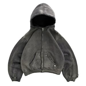 Vêtements de rue d'hiver en gros pour hommes, fermeture éclair, coton lourd, délavé à l'acide, épaules tombantes, surdimensionné, haute qualité - Product Image 1