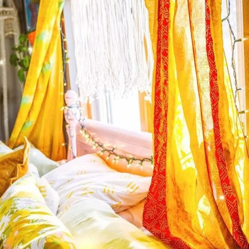 Indian Vintage Oude Zijde Sari Stof Gemaakt Thema Patchwork Kleur Gordijn Raam Gordijn Huis Kamer Deur Raam Gordijn