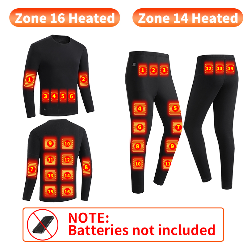 Ensemble de sous-vêtements chauffants/thermiques noirs 30 zones