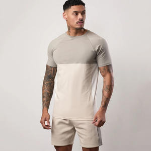 High Demanding Custom Light Stone 2-Pieces Slim fit Contrast panelling <b>Men's</b> T-<b>Shirt</b> & Shorts Set Gym Workout <b>Beach</b> & Streetwear - Product Image 1