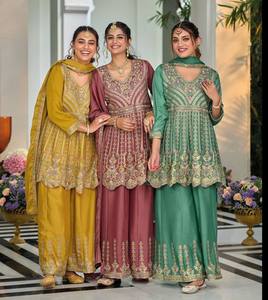 Dernière collection de tenues Sharara prêtes à porter, en chinon lourd avec broderies, pour mariage - Product Image 4