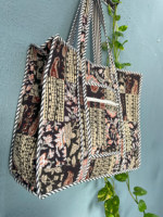 Grand sac fourre-tout en coton fait main, design patchwork matelassé, imprimé à la main, poche zippée, plage, marché, shopping, voyage, hiver, printemps, été