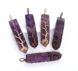 2024 Pendentif en pierre naturelle arbre de vie à remontage manuel avec chaîne en acier inoxydable collier à six prismes en cristal naturel - Product Image 3