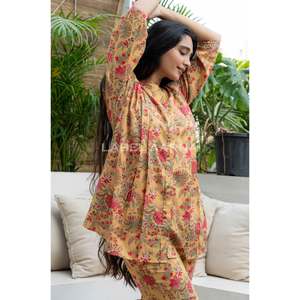 ชุดสองชิ้นผ้าคอตตอนสีเหลืองของผู้หญิง xs/xs ความยาวเหนือเข่าชุดทางการ - Product Image 4