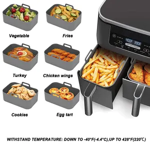 Rectangle reusable air fryer food safe air fryer silicone pot basket liner silicone baking pan for ninja dual airfryer