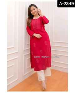 Most Beautiful <b>Women</b> Wear Rayon <b>Kurtis</b> Pajama Kurta Embroidery Designs <b>for</b> <b>Women</b> Casual Wear Collections with Low Price <b>Kurtis</b> - Product Image 2