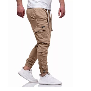 Pantalones Cargo ajustados de cintura alta para hombre, nueva moda, ropa de calle informal con múltiples bolsillos, Parte delantera plana recta, proveedor BD - Product Image 3