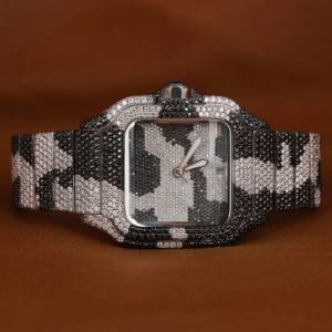 Montre à quartz pour homme en or 18 carats plaqué or avec diamants moissanite complets, design attrayant, montre à quartz sertie de strass pour homme - Product Image 1