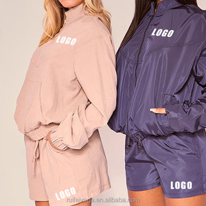 Conjunto cortavientos de dos piezas corto negro de nailon unisex para niña, conjunto corto de Chaqueta corta de dos piezas de nailon informal personalizado - Product Image 6