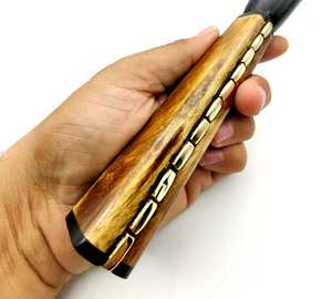 2023 décor à la maison en acier inoxydable chausse-pied traditionnellement conçu avec du plastique corne de buffle bois cuir produit de vente chaud - Product Image 3