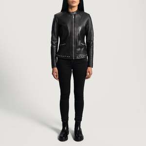 Chaqueta de Motociclista Haley Ray Autumn en Cuero Negro - Product Image 4