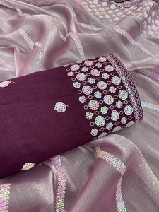 Último diseñador tela suave Sari clásico estilo Bollywood hilo secuencia trabajo boda moda indio fiesta Sari exclusivo - Product Image 4