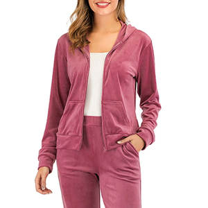 Fashionable Hot Selling <b>Velour</b> Tracksuit Women's Zip up <b>Hoodie</b> and Jogger Set 2 Pieces Velvet Suit for Women - Product Image 2