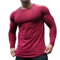 T-shirt de sport pour homme à manches longues en coton 100% tricoté, logo personnalisé, séchage rapide, athlétique, musculation, gym, course à pied, ajusté