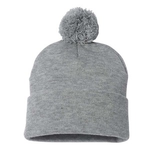 Custom Embroidered Custom Logo Knitted Beanie Hat with Pom Pom Bobble Hat - Product Image 1