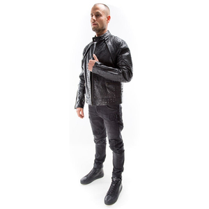 Chaqueta de Cuero para Hombre de Piel de Oveja Repujada, Negra, Texturizada, de Cuero Genuino, de Alta Calidad, con Frente de Lona, Informal, Impermeable para Invierno - Product Image 6