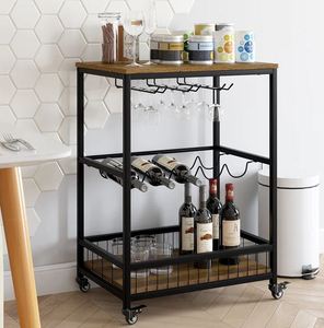 Industrial rectangular steel wine rack bar cart hotel <b>serving</b> <b>trolley</b> food wine & glasses holders bar carts for home catering - Product Image 4