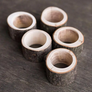 Rond de serviette en bois de style religieux avec perles Décoration de table intérieure et extérieure, support de pièce maîtresse de fête et de maison, stock prêt - Product Image 5