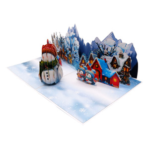 Carte de vœux 3D pop-up de Noël, bonhomme de neige, pingouins, maison de Noël, faite à la main, amour, impression offset sur papier, pour enfants et famille - Product Image 4