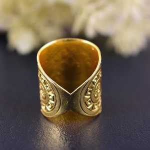 Bague ethnique style rétro bohème en laiton plaqué or 18 carats pour femme, motif mandala géométrique large, pour la vente en gros/OEM/ODM - Product Image 3