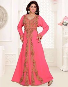2022 Dubai hermoso color Farasha Kaftan nuevo diseño vestidos musulmanes tradicionales trabajo hecho a mano cuentas de piedra estilo marroquí caftán - Product Image 2