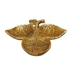 Double <b>Gold</b> Leaf Design Casting Aluminium Serving Tray For Table Top Serving Food Fruits Usage Metal Tray Platter - Product Image 4