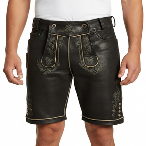Men's Bavarian <b>Plaid</b> Mid Breathable Goat Suede Lederhosen <b>Shorts</b> Button Fly All Sizes for Oktoberfest - Product Image 1