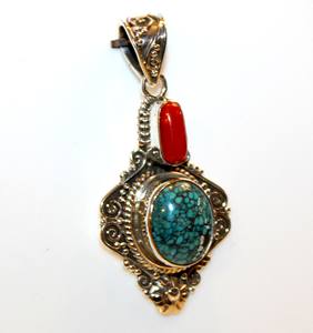 Colgante de Plata de Ley 925 de grado superior, estilo Vintage Unisex, turquesa de Coral rojo para aniversario de boda o regalo de fiesta - Product Image 4