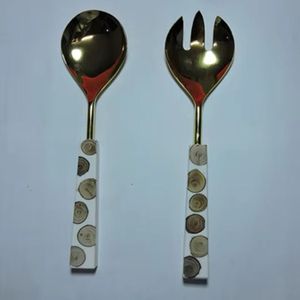 Ensemble de salade en métal argenté de luxe avec poignée en bois Vaisselle en acier inoxydable pour mariage à la maison pour mesurer la cuisine - Product Image 4
