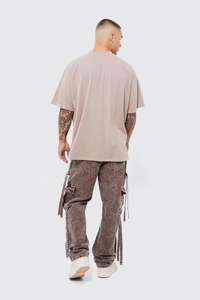 Nuevos detalles de la correa de lavado ácido de Color chocolate, pantalones de pana con bolsillos Cargo holgados para hombres, pantalones vaqueros personalizados de alta calidad para hombres, OEM - Product Image 3