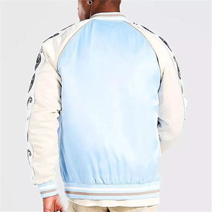 Chaqueta bomber universitaria blanca azul claro con Diseño de manga cachemir streetwear moda prendas de vestir exteriores ligero acabado satinado casual - Product Image 6