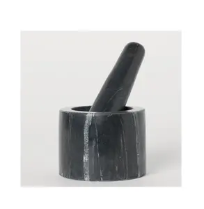 Berkualitas tinggi mortar marmer dan alu batu hitam dan peralatan dapur & bentuk bulat mortar & alu terbuat dari marmer